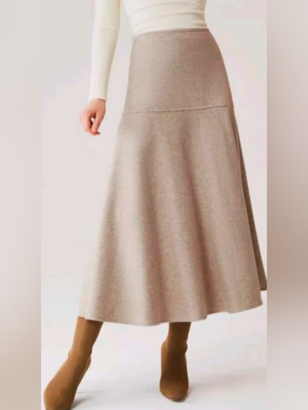 NWT OGL CashSoft Wool-like Flared Maxi Skirt - Heathered Oatmeal Medium M